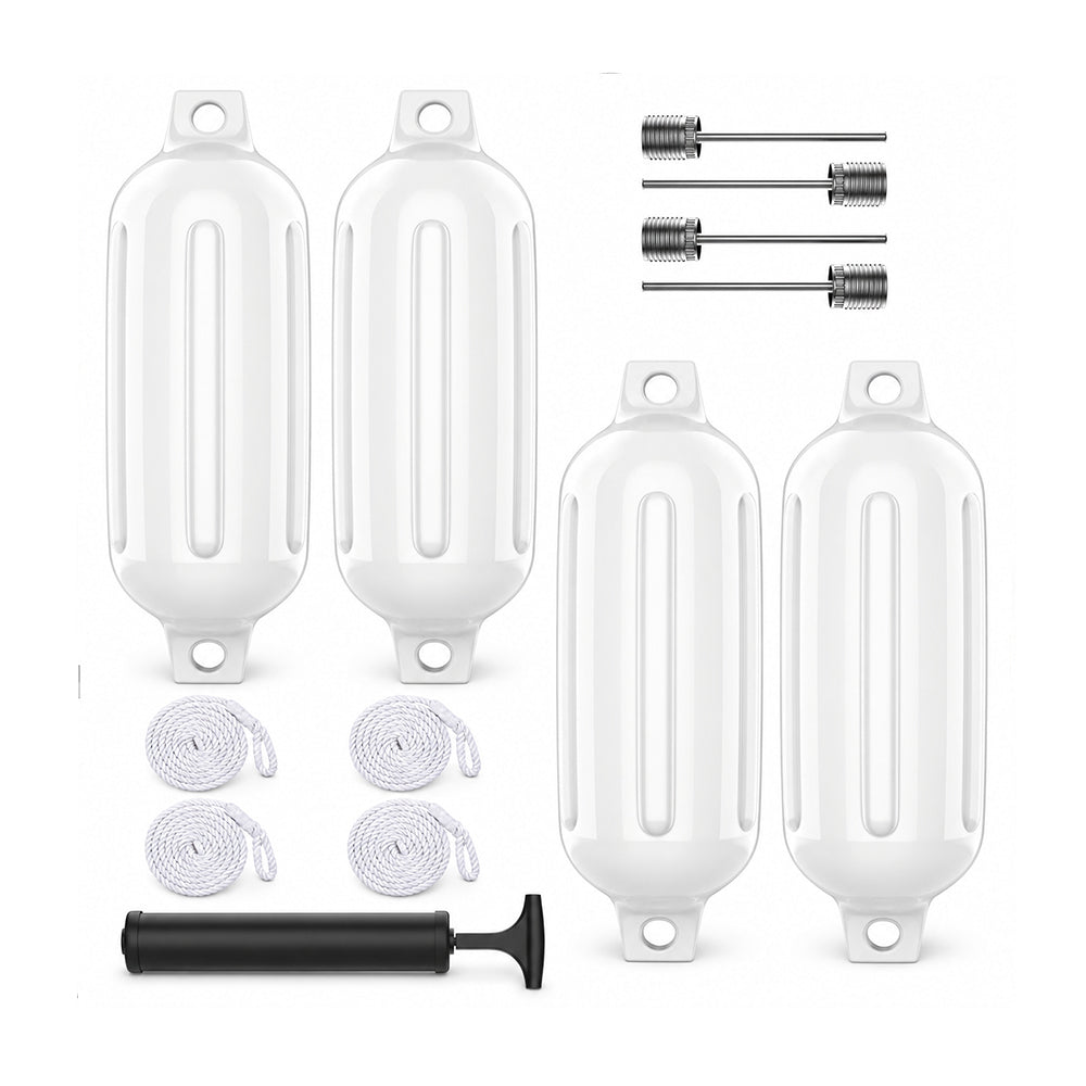 K-Musculo Boat Fenders 4 Pack, Inflatable Ribbed PVC Boat Bumpers with Ropes and Hand Pump