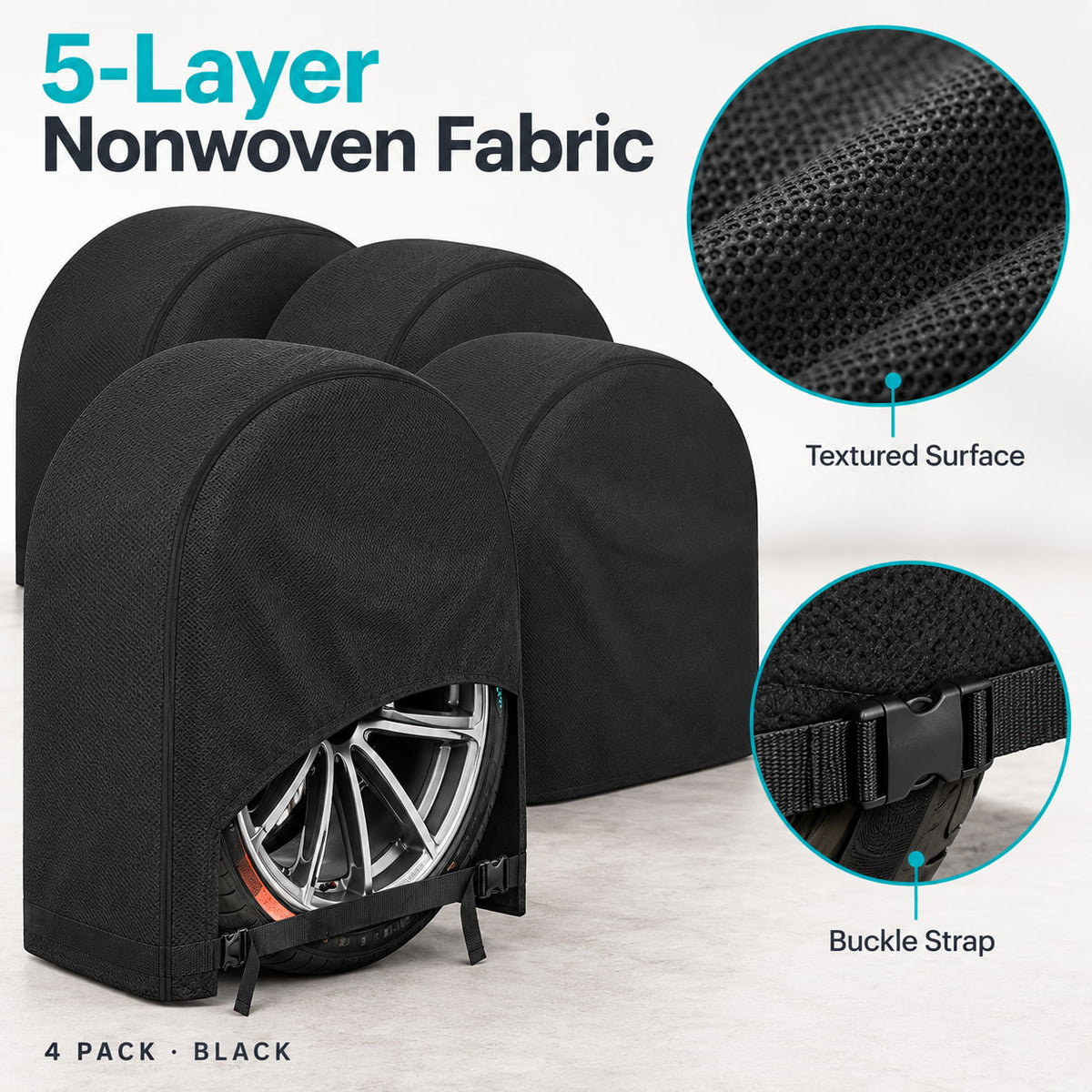 K-Musculo RV Tire Covers 4-Pack, Waterproof 5-Layer Nonwoven Wheel Covers for Campers & Trailers