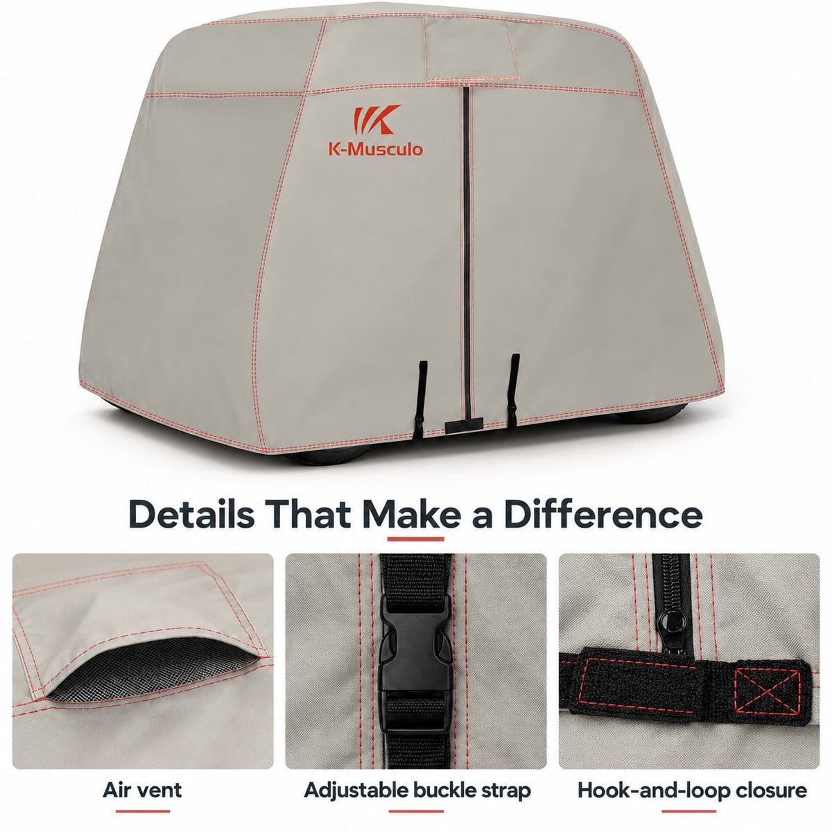 K-Musculo Golf Cart Cover, 600D Waterproof Polyester for Outdoor Storage, Gray or Black