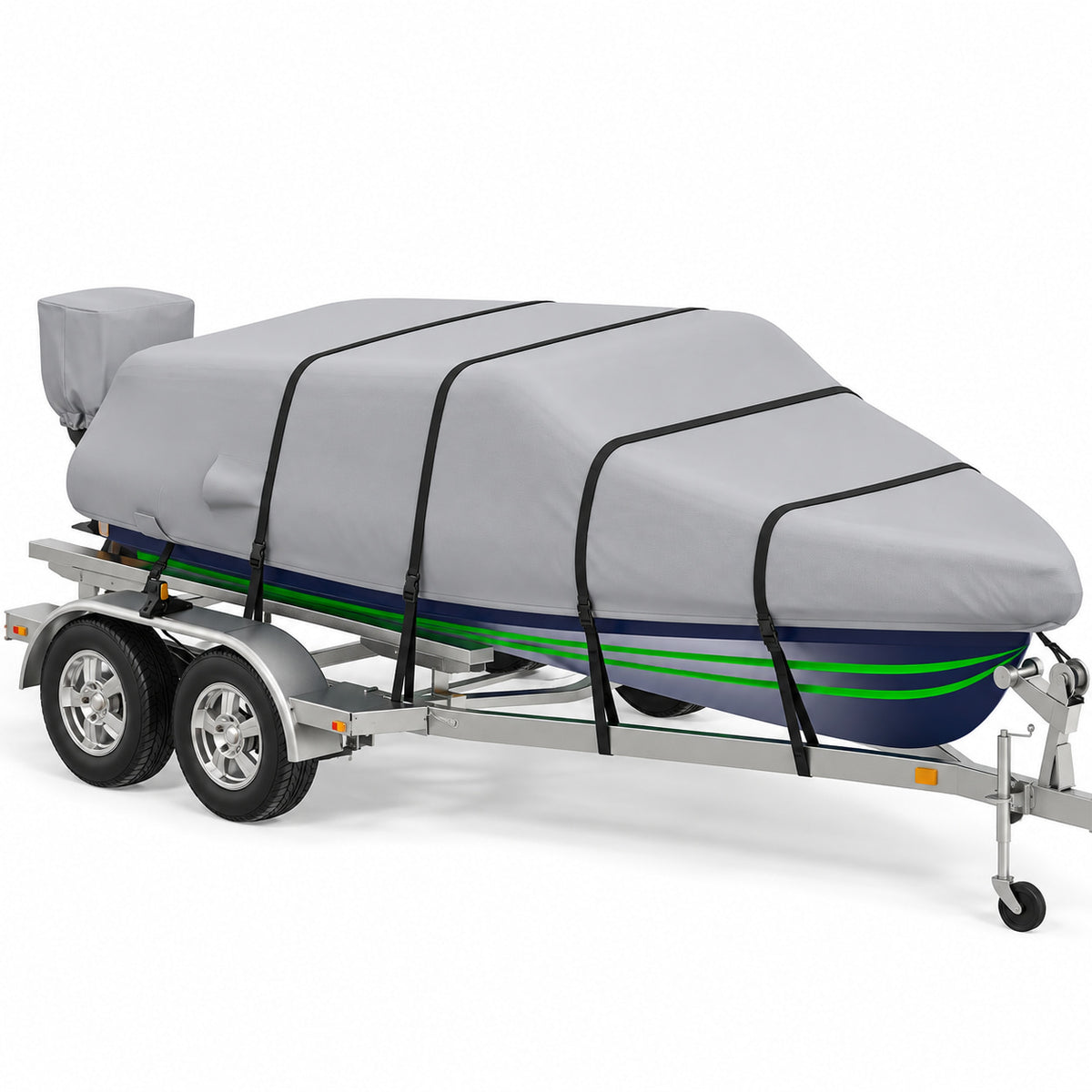 K-Musculo Heavy Duty Waterproof Boat Cover with Motor Cover for V-Hull and Tri-Hull Boats