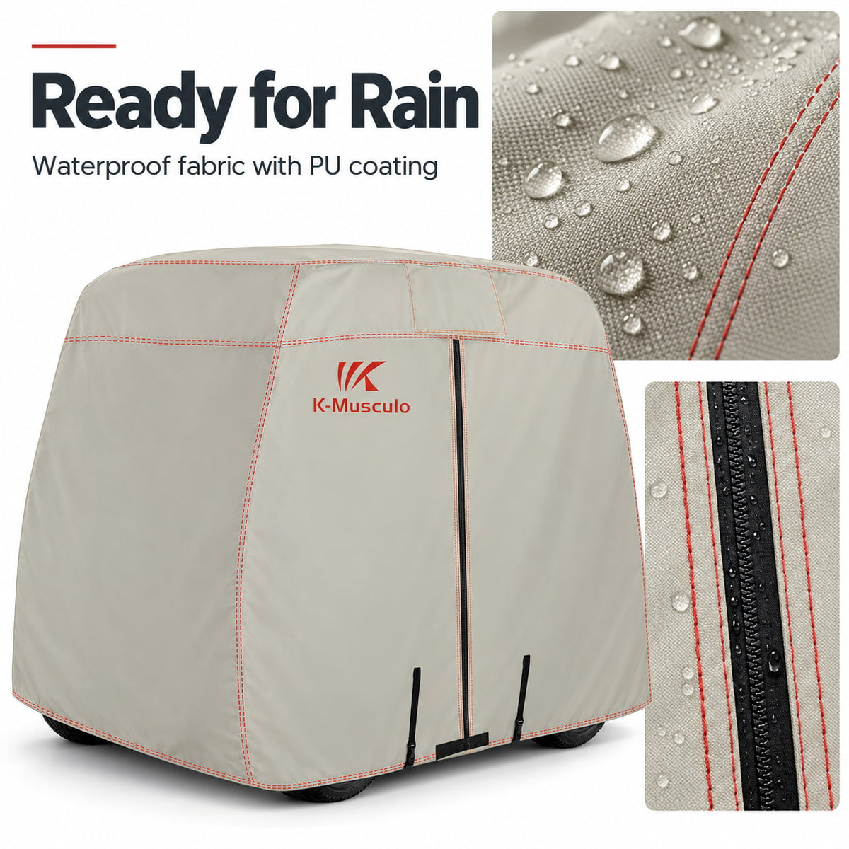 K-Musculo Golf Cart Cover, 600D Waterproof Polyester for Outdoor Storage, Gray or Black