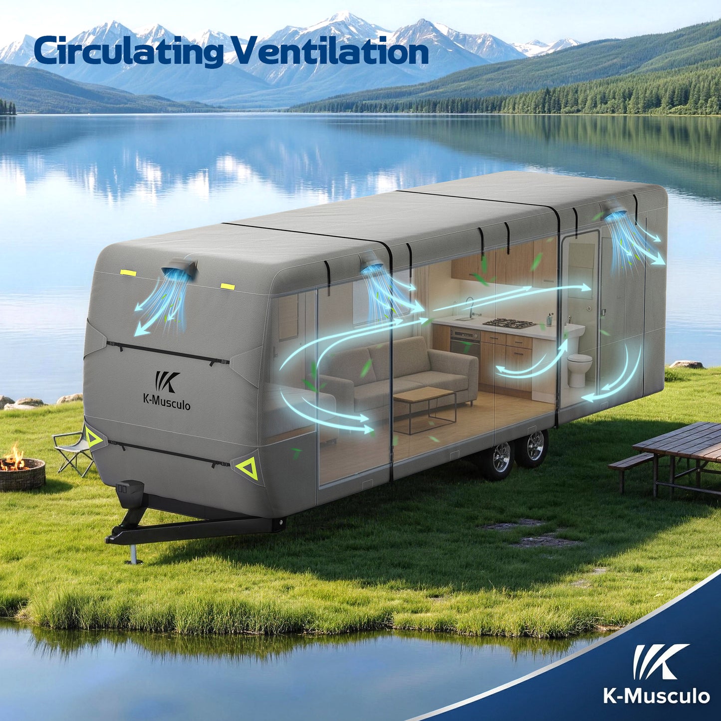 K-Musculo RV Cover, Heavy Duty Travel Trailer Cover with 8 Layers Corner
