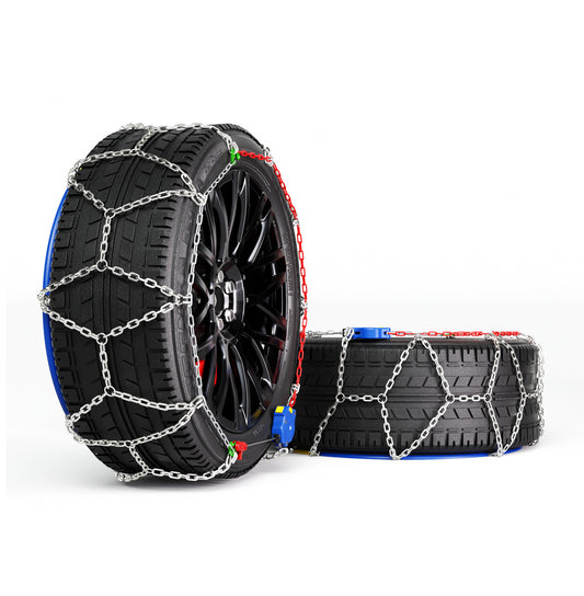 K-Musculo Snow Chains for Car Tires, Portable Reusable Universal Emergency Tire Traction Chain for Passenger Car, Auto Fixing 1 Min Quick Fit Easy Installation, Pickup Trucks and SUV Set of 2