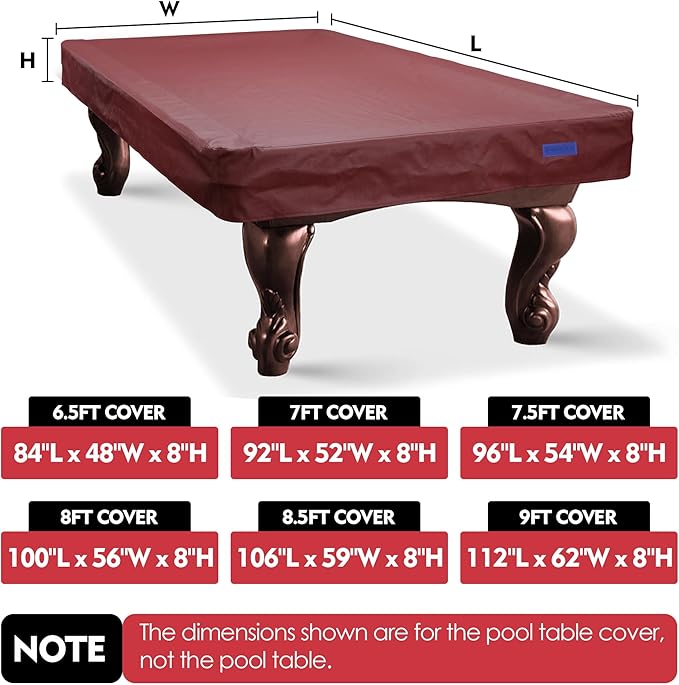 K-Musculo Pool Table Cover, Heavy Duty Leatherette Billiard Table Cover, Waterproof and Tearproof, 6.5/7/ 7.5/8/ 8.5/9 Foot Fitted