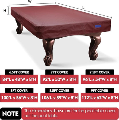 K-Musculo Pool Table Cover, Heavy Duty Leatherette Billiard Table Cover, Waterproof and Tearproof, 6.5/7/ 7.5/8/ 8.5/9 Foot Fitted