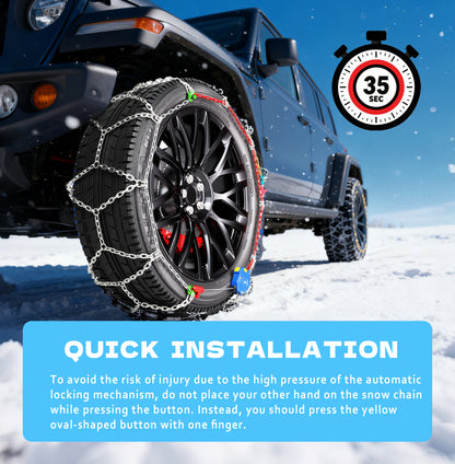 K-Musculo Snow Chains for Car Tires, Portable Reusable Universal Emergency Tire Traction Chain for Passenger Car, Auto Fixing 1 Min Quick Fit Easy Installation, Pickup Trucks and SUV Set of 2