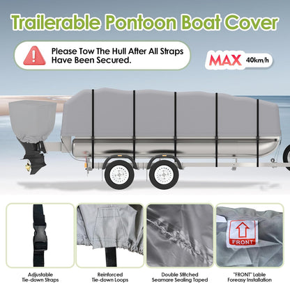 K-Musculo Pontoon Boat Cover, Waterproof 900D Pontoon Cover with Motor Cover,Canvas Boat Cover for Pontoon, Gray