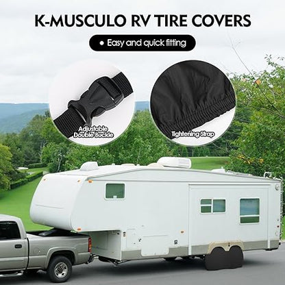 K-Musculo RV Tire Covers, Dual Axle Wheel Cover Heavy-Duty Leather, 2 Pack RV Wheel Cover，Tires Double Buckles, Suitable for, RV, Truck, Trailer, Universal for All Seasons.