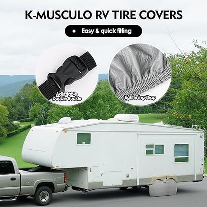 K-Musculo RV Tire Covers, Dual Axle Wheel Cover Heavy-Duty Leather, 2 Pack RV Wheel Cover，Tires Double Buckles, Suitable for, RV, Truck, Trailer, Universal for All Seasons.