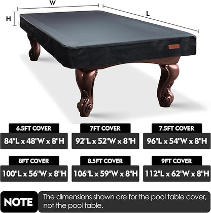 K-Musculo Pool Table Cover, Heavy Duty Leatherette Billiard Table Cover, Waterproof and Tearproof, 6.5/7/ 7.5/8/ 8.5/9 Foot Fitted