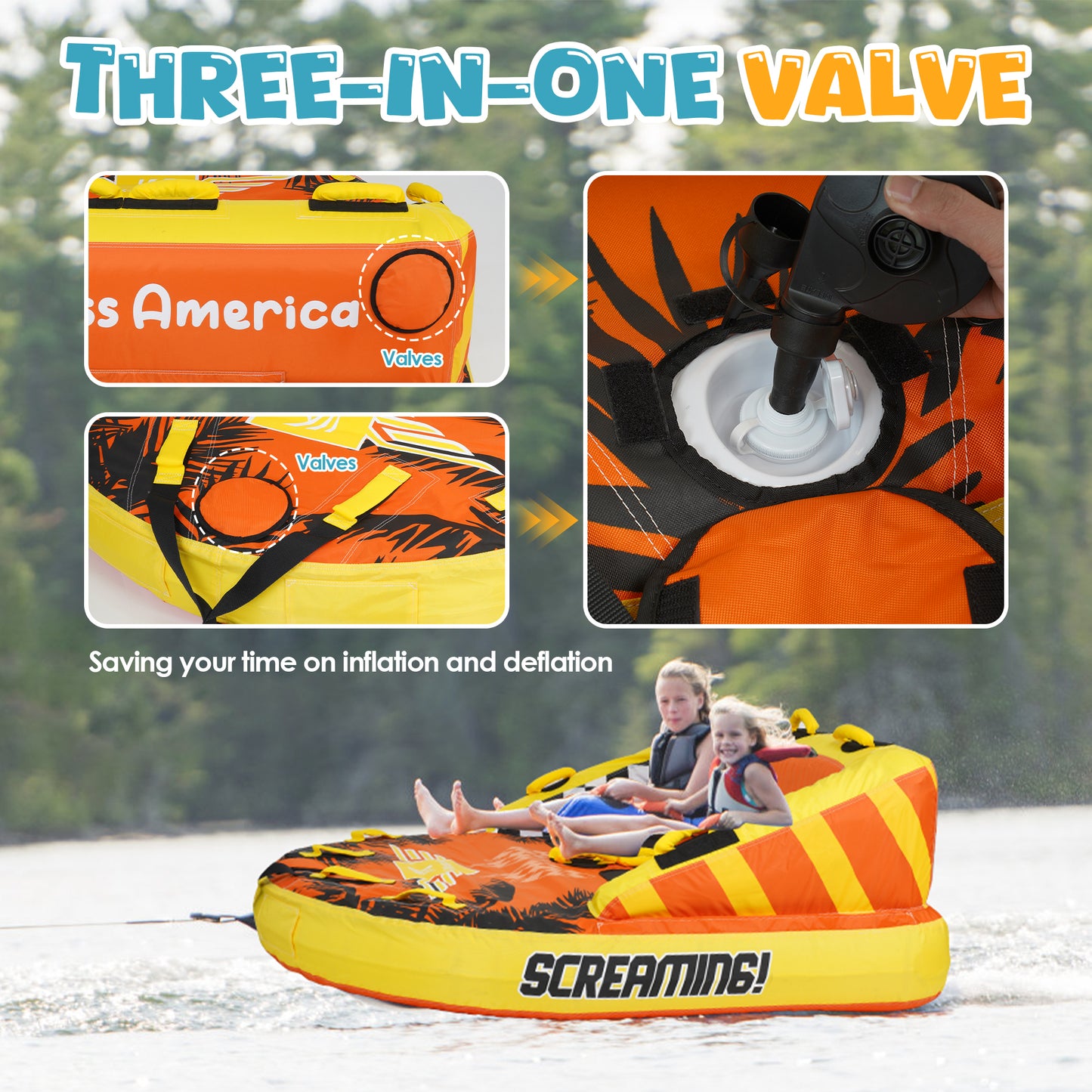 K-Musculo Towable Tubes for Boating, 840D Heavy Duty Tubes for Boating, EVA Grab Handles & Speed Safety Valve