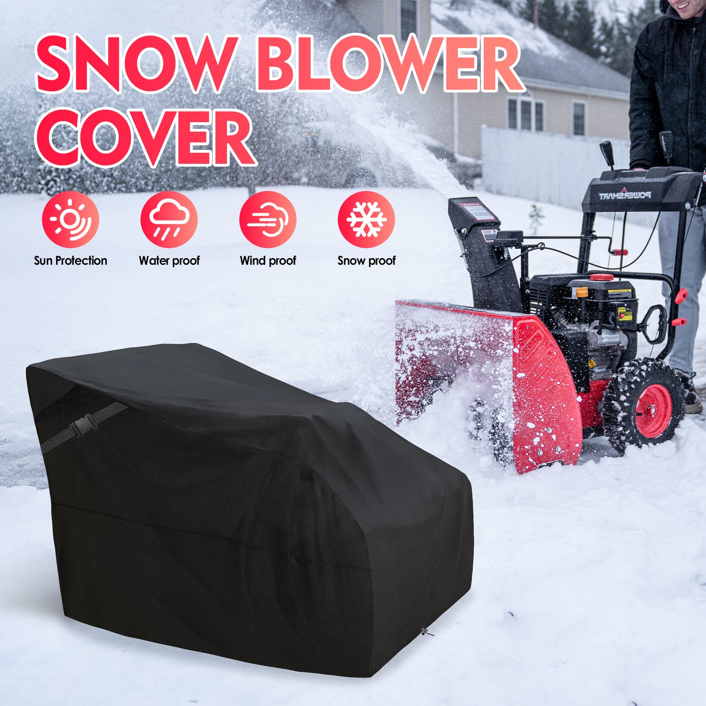 K-Musuclo Snow Blower Cover，Waterproof Heavy Duty 600D Outdoor Snowblower Covers，Fit Most Single-Stage or Two Stage Snow Blower，Black