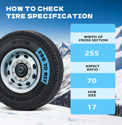 K-Musculo Snow Chains for Car Tires, Portable Reusable Universal Emergency Tire Traction Chain for Passenger Car, Auto Fixing 1 Min Quick Fit Easy Installation, Pickup Trucks and SUV Set of 2