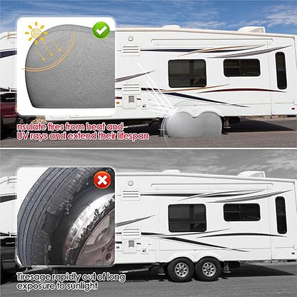 K-Musculo RV Tire Covers, Dual Axle Wheel Cover Heavy-Duty Leather, 2 Pack RV Wheel Cover，Tires Double Buckles, Suitable for, RV, Truck, Trailer, Universal for All Seasons.