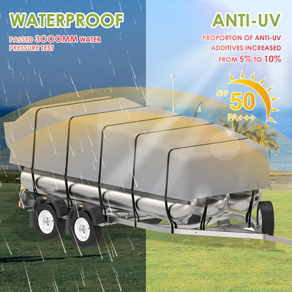 K-Musculo Pontoon Boat Cover, Waterproof 900D Pontoon Cover with Motor Cover,Canvas Boat Cover for Pontoon, Gray