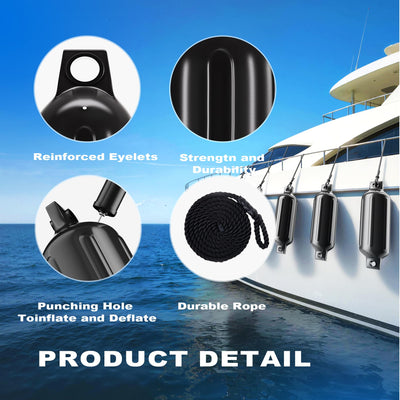 Boat Fenders, Inflatable Marine Bumpers with Ropes & Air Pump