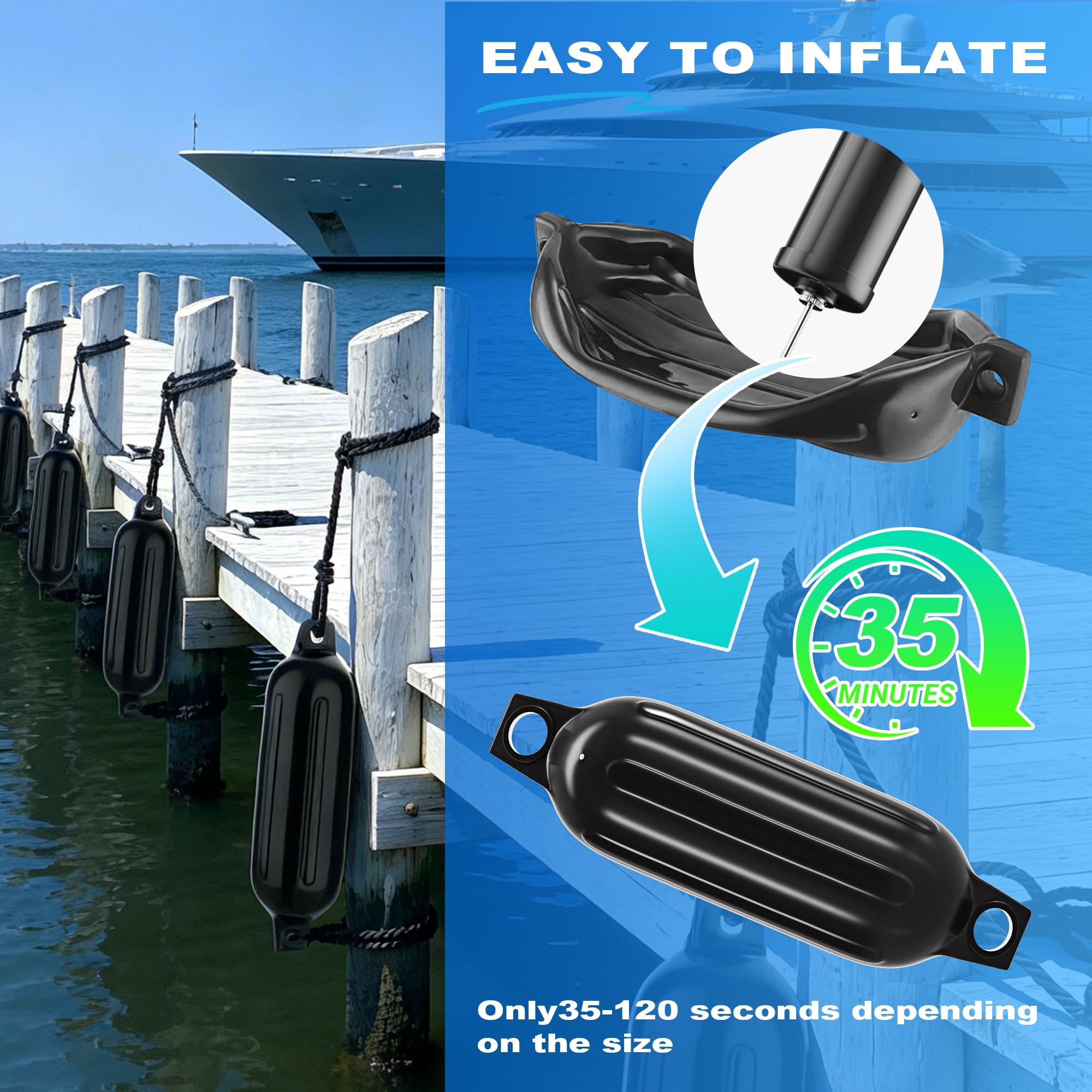 Boat Fenders, Inflatable Marine Bumpers with Ropes & Air Pump
