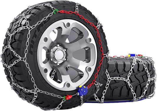 K-Musculo Snow Chains for Car Tires, Portable Reusable Universal Emergency Tire Traction Chain for Passenger Car, Auto Fixing 1 Min Quick Fit Easy Installation, Pickup Trucks and SUV Set of 2