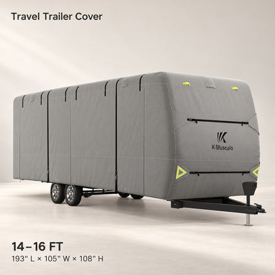 K-Musculo Travel Trailer Cover, Heavy Duty Waterproof RV Cover with 4 Tire Covers & Tongue Jack Cover