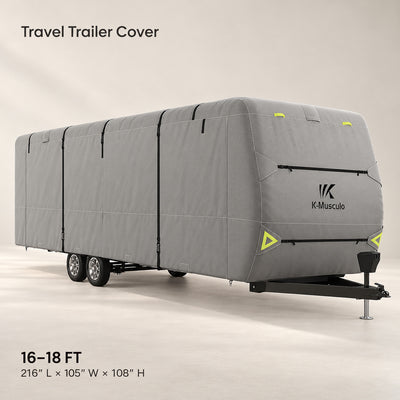 K-Musculo Travel Trailer Cover, Heavy Duty Waterproof RV Cover with 4 Tire Covers & Tongue Jack Cover