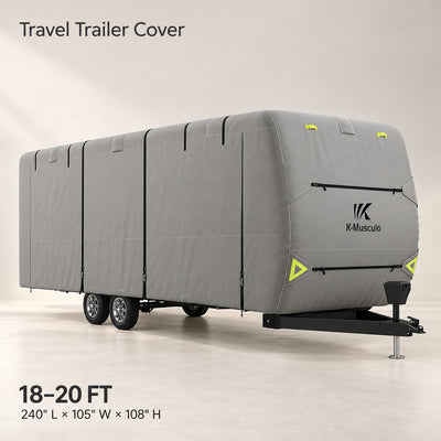 K-Musculo Travel Trailer Cover, Heavy Duty Waterproof RV Cover with 4 Tire Covers & Tongue Jack Cover