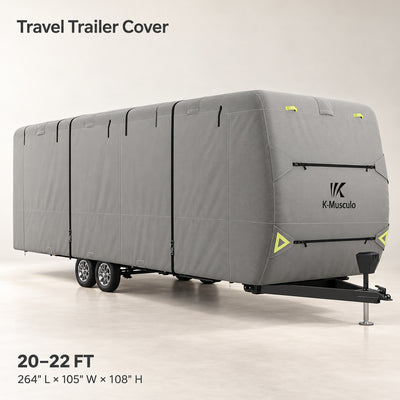 K-Musculo Travel Trailer Cover, Heavy Duty Waterproof RV Cover with 4 Tire Covers & Tongue Jack Cover