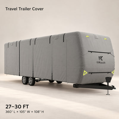 K-Musculo Travel Trailer Cover, Heavy Duty Waterproof RV Cover with 4 Tire Covers & Tongue Jack Cover
