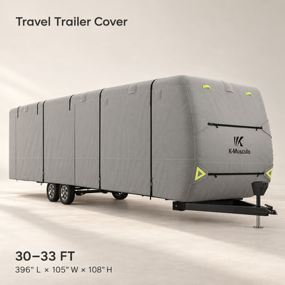 K-Musculo Travel Trailer Cover, Heavy Duty Waterproof RV Cover with 4 Tire Covers & Tongue Jack Cover