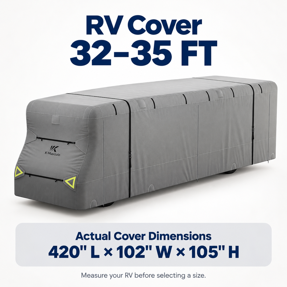 K-Musculo Class C RV Cover, Heavy Duty Waterproof Motorhome Cover with Tire Covers & Gutter Covers