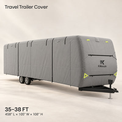 K-Musculo Travel Trailer Cover, Heavy Duty Waterproof RV Cover with 4 Tire Covers & Tongue Jack Cover