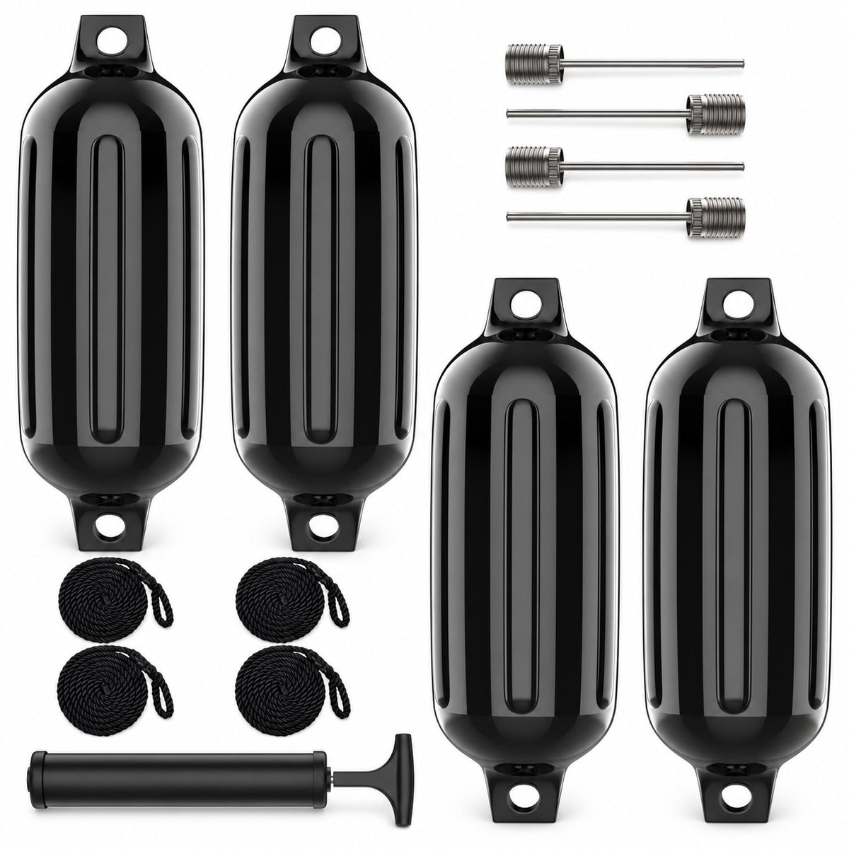 K-Musculo Boat Fenders 4 Pack, Inflatable Ribbed PVC Boat Bumpers with Ropes and Hand Pump
