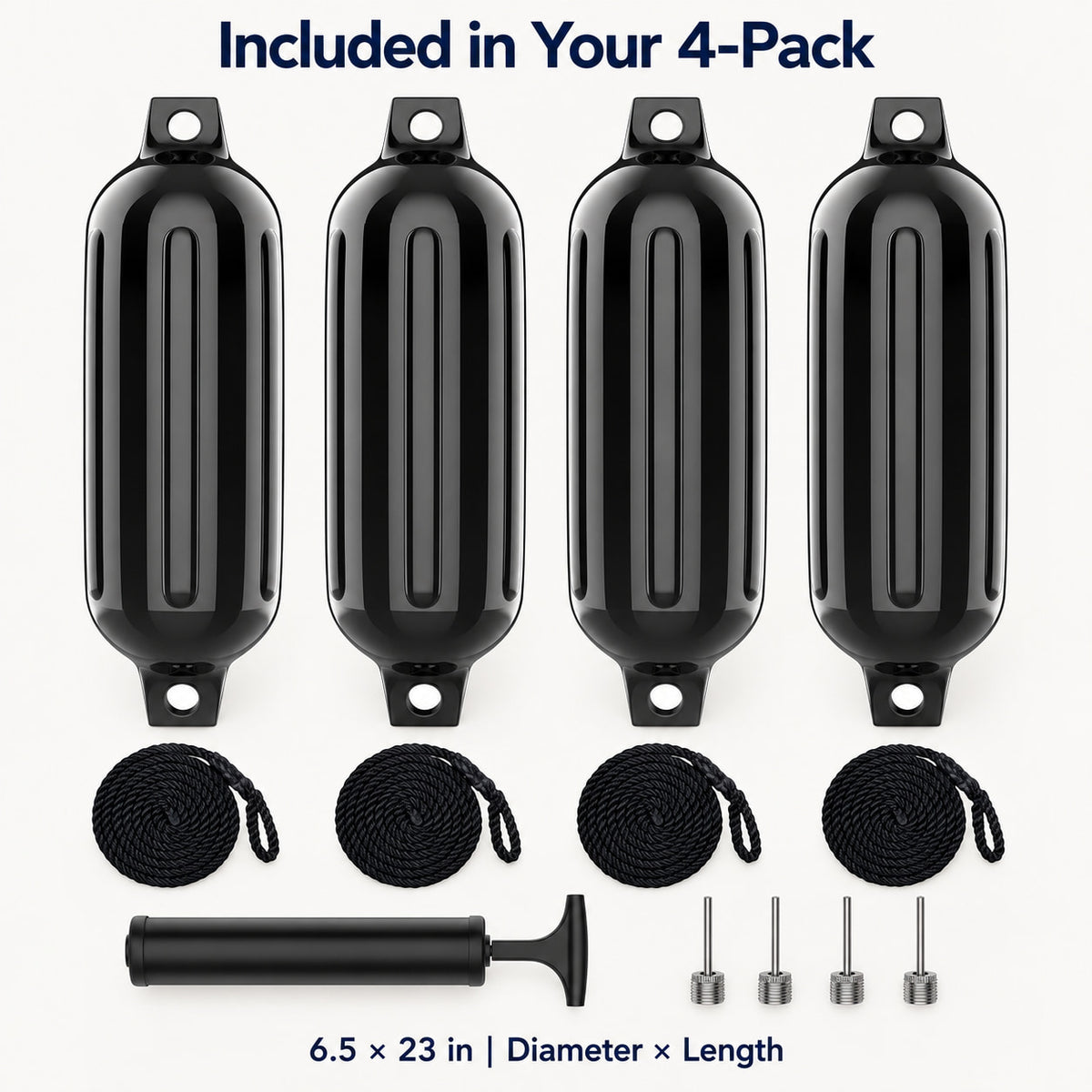 K-Musculo Boat Fenders 4 Pack, Inflatable Ribbed PVC Boat Bumpers with Ropes and Hand Pump
