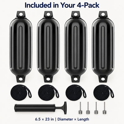 K-Musculo Boat Fenders 4 Pack, Inflatable Ribbed PVC Boat Bumpers with Ropes and Hand Pump