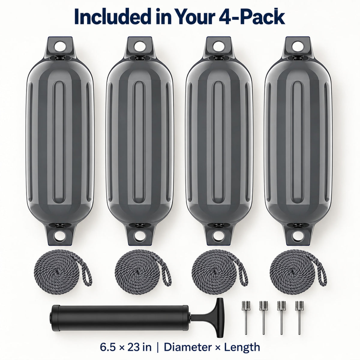 K-Musculo Boat Fenders 4 Pack, Inflatable Ribbed PVC Boat Bumpers with Ropes and Hand Pump