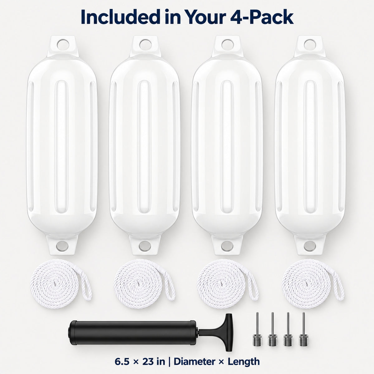 K-Musculo Boat Fenders 4 Pack, Inflatable Ribbed PVC Boat Bumpers with Ropes and Hand Pump