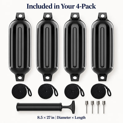 K-Musculo Boat Fenders 4 Pack, Inflatable Ribbed PVC Boat Bumpers with Ropes and Hand Pump