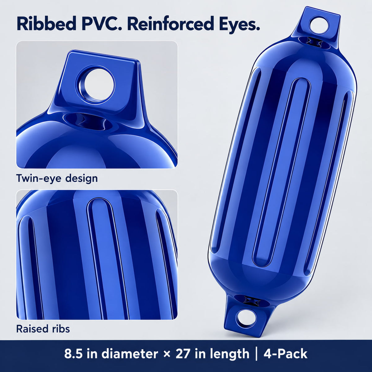 K-Musculo Boat Fenders 4 Pack, Inflatable Ribbed PVC Boat Bumpers with Ropes and Hand Pump