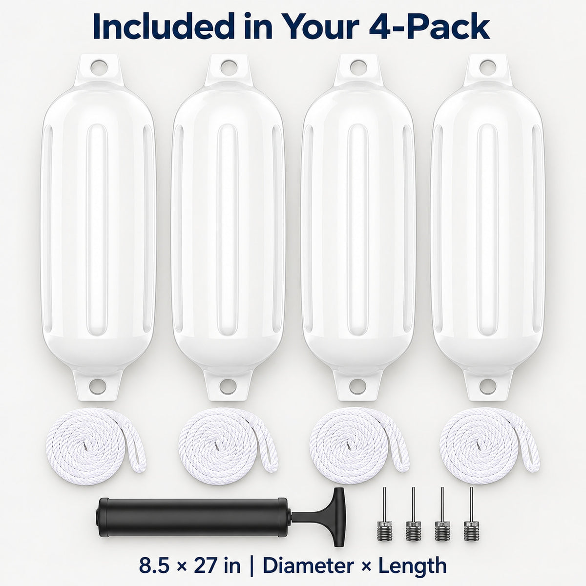 K-Musculo Boat Fenders 4 Pack, Inflatable Ribbed PVC Boat Bumpers with Ropes and Hand Pump