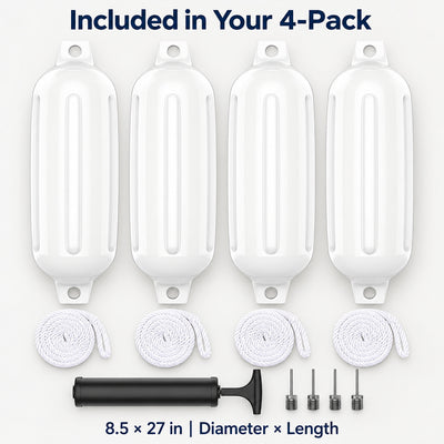 K-Musculo Boat Fenders 4 Pack, Inflatable Ribbed PVC Boat Bumpers with Ropes and Hand Pump
