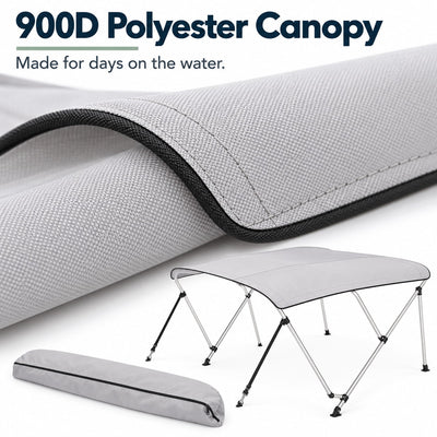 K-Musculo Bimini Top for Boats, 900D Polyester with Rear Support Poles, Straps and Storage Boot