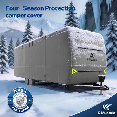 K-Musculo Travel Trailer Cover, Heavy Duty Waterproof RV Cover with 4 Tire Covers & Tongue Jack Cover