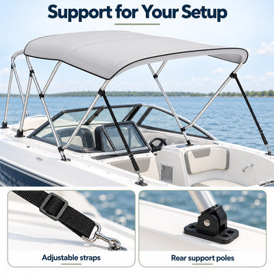 K-Musculo Bimini Top for Boats, 900D Polyester with Rear Support Poles, Straps and Storage Boot