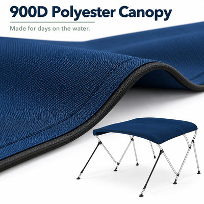 K-Musculo Bimini Top for Boats, 900D Polyester with Rear Support Poles, Straps and Storage Boot