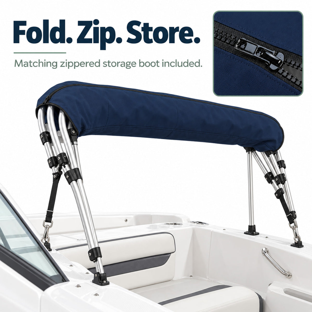 K-Musculo Bimini Top for Boats, 900D Polyester with Rear Support Poles, Straps and Storage Boot