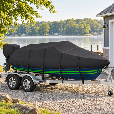 K-Musculo Heavy Duty Waterproof Boat Cover with Motor Cover for V-Hull and Tri-Hull Boats