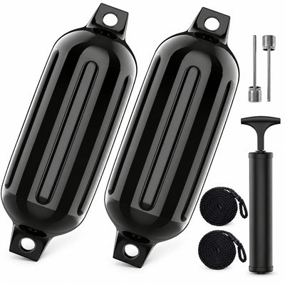 K-Musculo Boat Fenders 2 Pack, 6.5 x 23 in Inflatable Ribbed PVC Boat Bumpers with Twin Eyes
