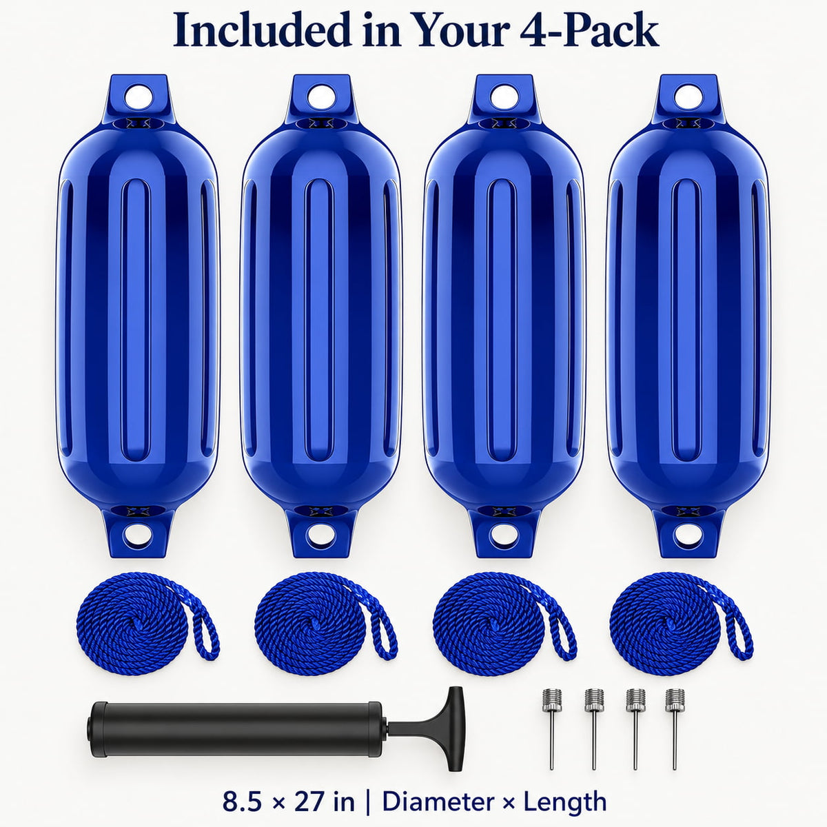 K-Musculo Boat Fenders 4 Pack, Inflatable Ribbed PVC Boat Bumpers with Ropes and Hand Pump