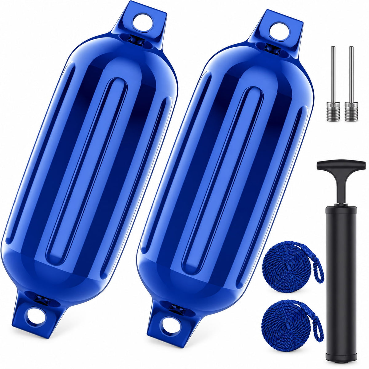 K-Musculo Boat Fenders 2 Pack, 6.5 x 23 in Inflatable Ribbed PVC Boat Bumpers with Twin Eyes
