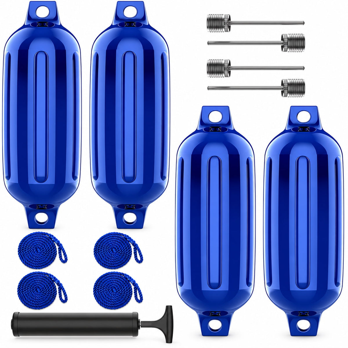 K-Musculo Boat Fenders 4 Pack, Inflatable Ribbed PVC Boat Bumpers with Ropes and Hand Pump