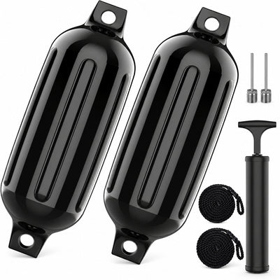 K-Musculo Boat Fenders 2 Pack, 6.5 x 23 in Inflatable Ribbed PVC Boat Bumpers with Twin Eyes